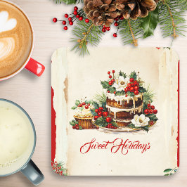 ヴィンテージカスタムスクリプト緑の赤い葉のクリスマス スクエアペーパーコースター