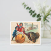 ヴィンテージカスタムターキーパンプキンオータムサンクスギビング ポストカード (スタンド正面)