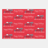 ヴィンテージカスタムハッピーホリデーズレッドクリスマストラッククリスマス ラッピングペーパーシート (正面2)