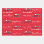 ヴィンテージカスタムハッピーホリデーズレッドクリスマストラッククリスマス ラッピングペーパーシート (正面2)