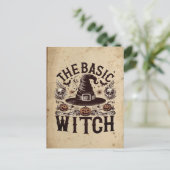 ヴィンテージカスタムパンプキンブラックハットハロウィンウィッチ ポストカード (スタンド正面)