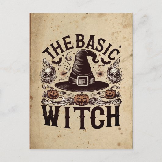 ヴィンテージカスタムパンプキンブラックハットハロウィンウィッチ ポストカード (正面)