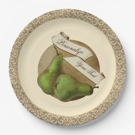 ヴィンテージカスタムパーズシックダマスフルーツエレガント ペーパープレート (正面)