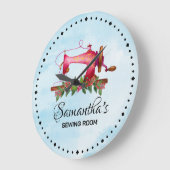 ヴィンテージカスタムピンク裁縫ルームかわいい水色 ラージ壁時計 (傾斜)