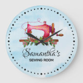 ヴィンテージカスタムピンク裁縫ルームかわいい水色 ラージ壁時計 (正面)