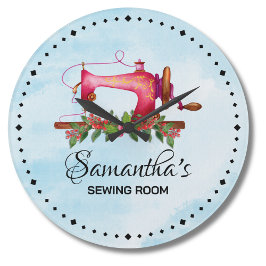 ヴィンテージカスタムピンク裁縫ルームかわいい水色 ラージ壁時計