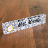 ヴィンテージカスタムブルーポルトガルのタイル時計 デスクネームプレート (側面)