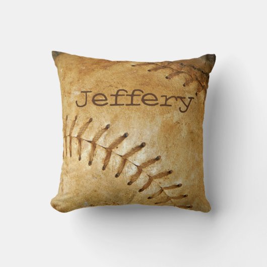 ヴィンテージカスタムホワイトベースボールホワイトステッチ クッション (正面)