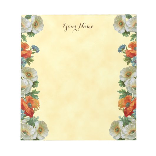 ヴィンテージカスタムポピーとコーンフラワーメモ帳 ノートパッド (正面)