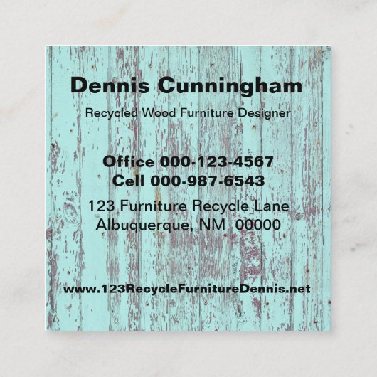 ヴィンテージカスタムリサイクルウッド家具デザイナー スクエア名刺 (裏面)