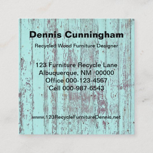 ヴィンテージカスタムリサイクルウッド家具デザイナー スクエア名刺 (裏面)