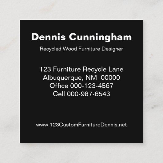 ヴィンテージカスタムリサイクルウッド家具メーカー スクエア名刺 (裏面)