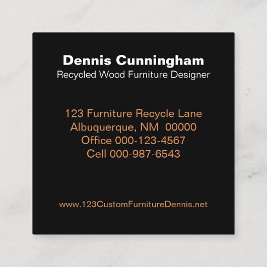 ヴィンテージカスタムリサイクルウッド家具メーカー スクエア名刺 (裏面)