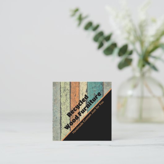 ヴィンテージカスタムリサイクルウッド家具メーカー スクエア名刺 (スタンド正面)