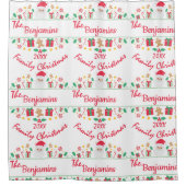 ヴィンテージカスタムレッドモダンサンタファミリークリスマス シャワーカーテン (正面)