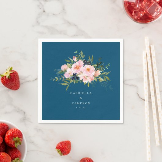 ヴィンテージカスタムロマンチックブルーシック花模様ズ結婚 スタンダードカクテルナプキン (インサイチュ)