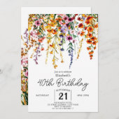 ヴィンテージカスタムワイルドフラワーズ40歳の誕生日 招待状 (正面/裏面)