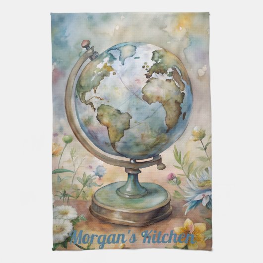 ヴィンテージカスタムワールドトラベルアート キッチンタオル (縦)