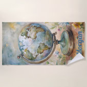 ヴィンテージカスタムワールドトラベルアート ビーチタオル (正面)