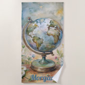 ヴィンテージカスタムワールドトラベルアート ビーチタオル (正面)