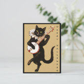 ヴィンテージカスタム文字ブラックキャットバンジョハロウィーン ポストカード (スタンド正面)