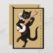 ヴィンテージカスタム文字ブラックキャットバンジョハロウィーン ポストカード (正面/裏面)