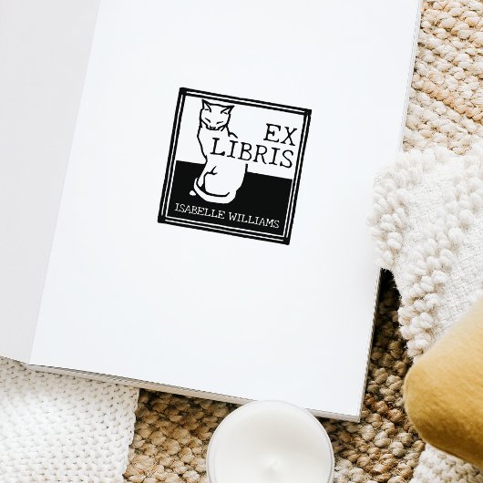ヴィンテージカスタム猫ブックEx Libris ラバースタンプ