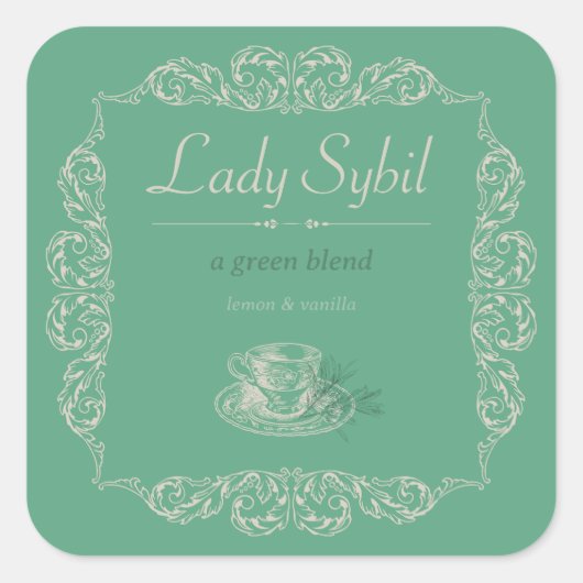ヴィンテージカスタム緑茶ラベル スクエアシール (正面)