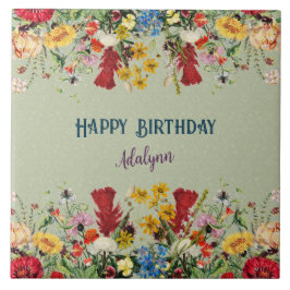 ヴィンテージカスタム花グリーティングネームパステルグリーン タイル