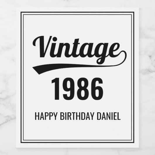 ヴィンテージカスタム誕生イヤーブラック&ホワイト誕生日 ワインラベル (シングルラベル)