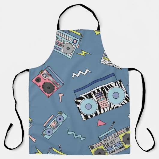 ヴィンテージカセットのプレーヤー：レトロシームレスなアート エプロン (正面)