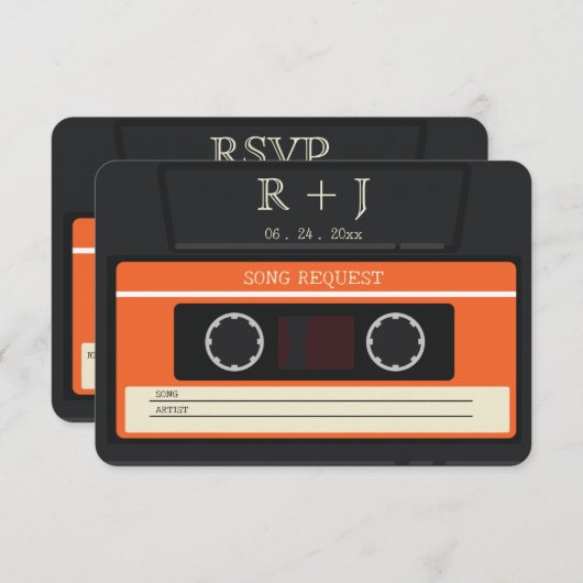 ヴィンテージカセットテープの曲の要求RSVP結婚の エンクロージャーカード (正面/裏面)