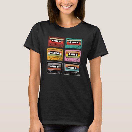 ヴィンテージカセットテープレトロ80s 90sミュージックミステープ tシャツ (正面)