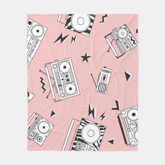 ヴィンテージカセットプレーヤー:レトロパターン。 フリースブランケット (正面)