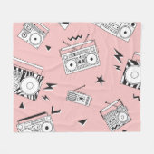 ヴィンテージカセットプレーヤー:レトロパターン。 フリースブランケット (正面(横))