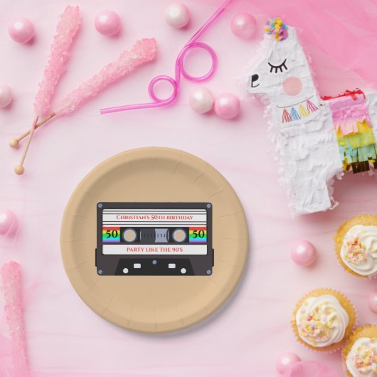 ヴィンテージカセット誕生日 ペーパープレート (パーティー)