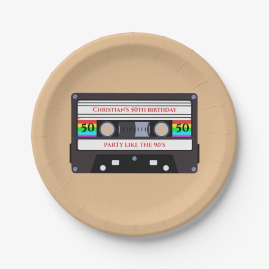 ヴィンテージカセット誕生日 ペーパープレート (正面)