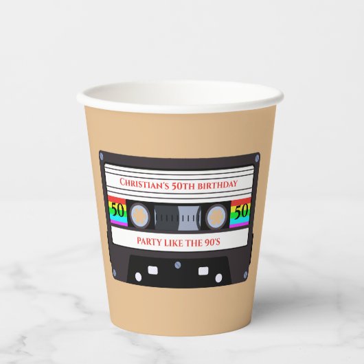 ヴィンテージカセット誕生日 紙コップ (正面)