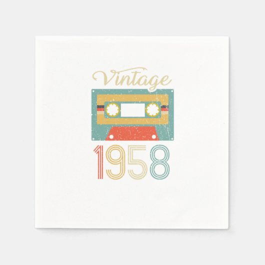ヴィンテージカセット1958 64誕生日64年ギフト スタンダードカクテルナプキン (正面)