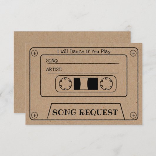 ヴィンテージカセ結婚ットのソングリクエス素朴クラフト 出欠カード (正面/裏面)