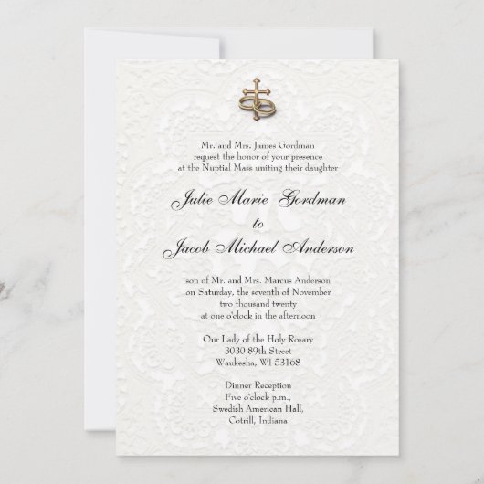 ヴィンテージカソリッ結婚ク教会のミントラベンダー 招待状 (裏面)