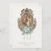 ヴィンテージカソリッ結婚ク教会のミントラベンダー 招待状 (正面/裏面)