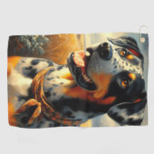 ヴィンテージカタホラレオパード絵画ドッグ ゴルフタオル (横)