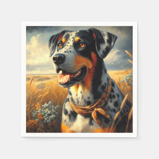 ヴィンテージカタホラレオパード絵画ドッグ スタンダードカクテルナプキン (正面)