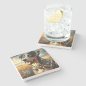 ヴィンテージカタホラレオパード絵画ドッグ ストーンコースター (横)