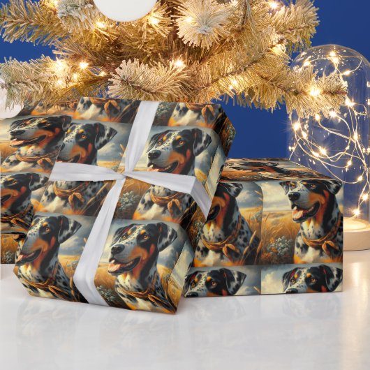 ヴィンテージカタホラレオパード絵画ドッグ ラッピングペーパー (クリスマス)