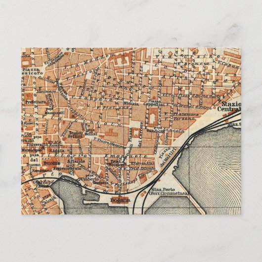 ヴィンテージカターニアの地図（1905年） ポストカード (正面)