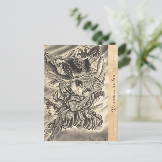 ヴィンテージカッコいいの鬼侍が入れ墨をする ポストカード (スタンド正面)