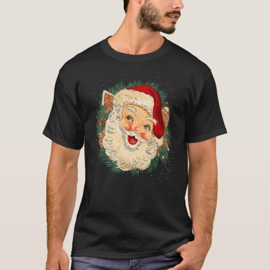 ヴィンテージカッコいいクリスマスサンタクロース顔クリスマススイーツ Tシャツ (正面)