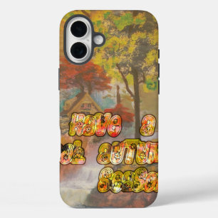 ヴィンテージカッコいいハクナマタタがオータムカッコいいシーソを持つ iPhone 16 PLUSケース